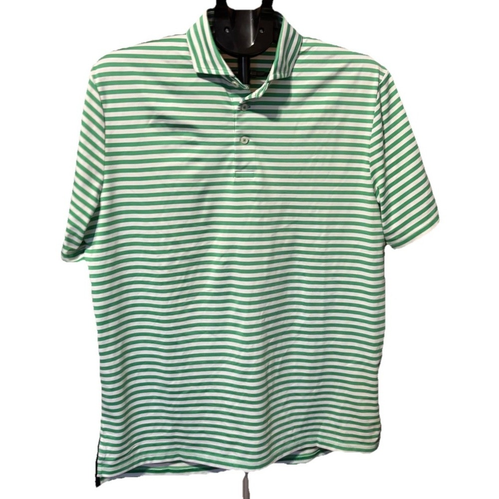Polo Ralph Lauren RLX Mens M Green White Stripe Golf Polo Stretch Performance